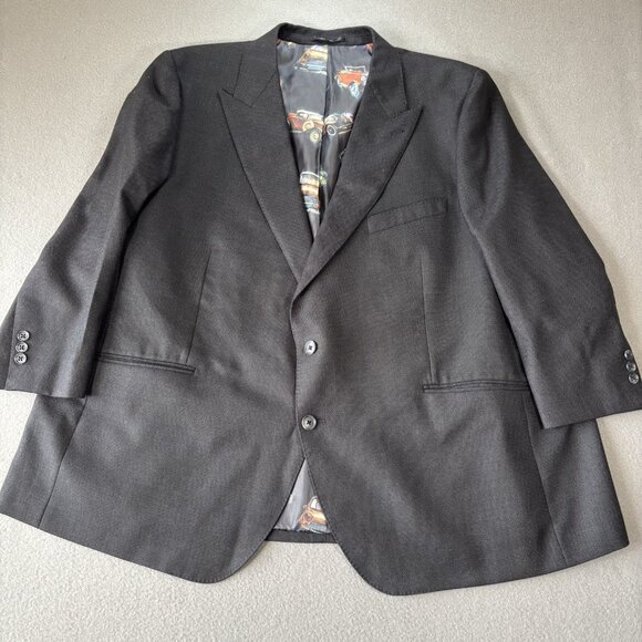 Holland & Sherry Blazer Men’s XXL Black Wool Sport Coat Car Print Lining Luxury - Picture 1 of 16